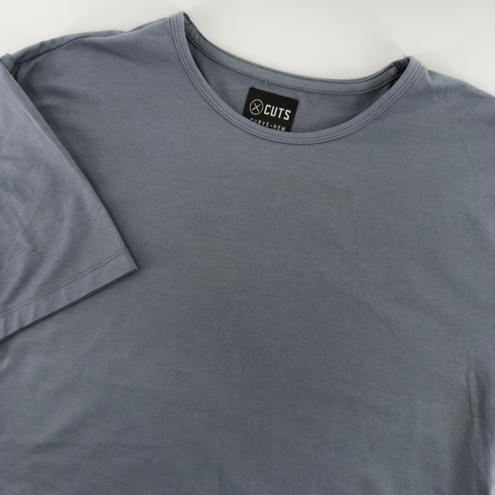 Cuts Clothing Mens Curve-Hem Short Sleeve T-Shirt Slate Blue Grey Crew Neck XL
